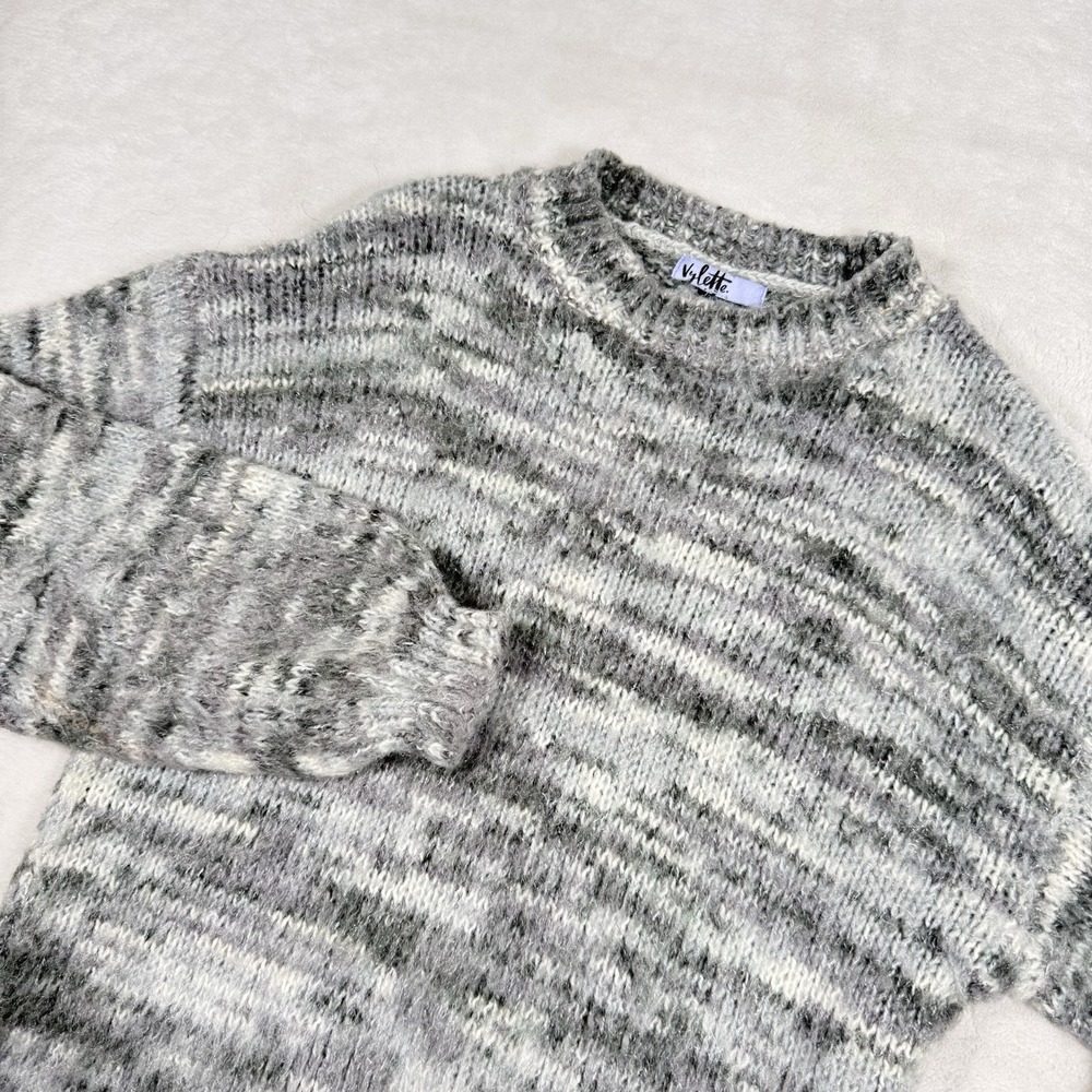Vylette Womens Sweater Mock Neck Pullover Variegated Gray White‎ Medium